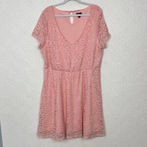 Torrid Pink Lace Skater Dress 2X Fit & Flare Short Sleeve V Neck Plus Size